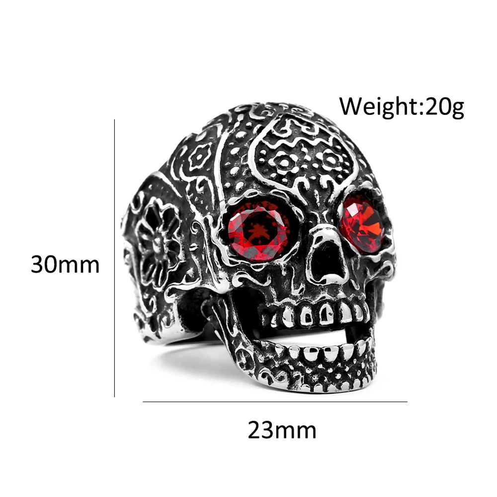 Skull and Cubic Zirconia Punk Style Men's Engraved Ring