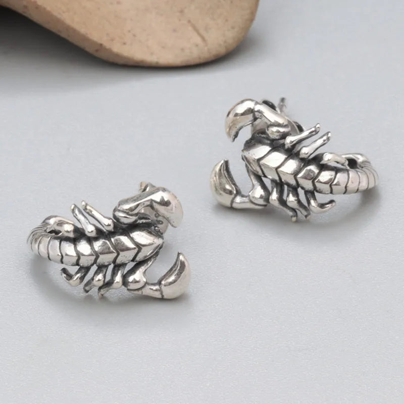 2pcs Sterling Silver Scorpion Stud Men Earrings, Color White, 1 Pair
