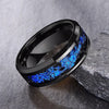 Black Tungsten Blue Foil Inlay Polished Edges Wedding Rings Couple Set