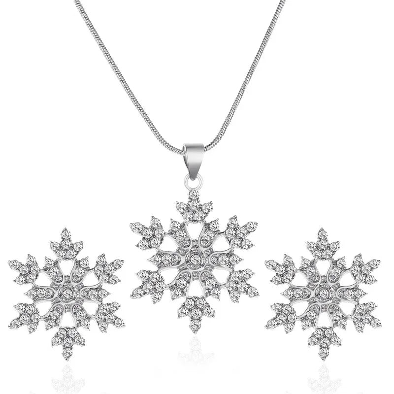 Austrian Crystal Snowflake Flower Pendant Necklace Earrings Set