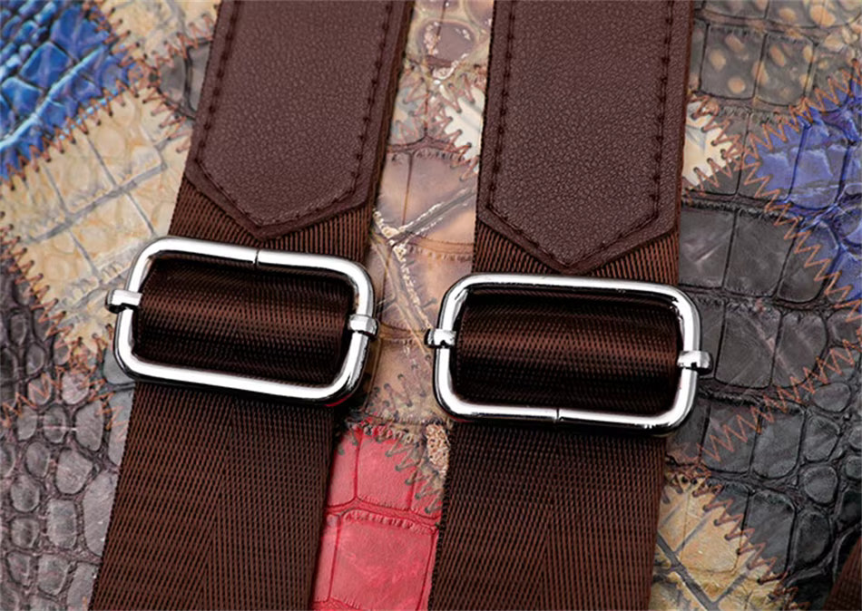 Multi-color Leather Backpack with Embossed Patterns on Patchwork Design