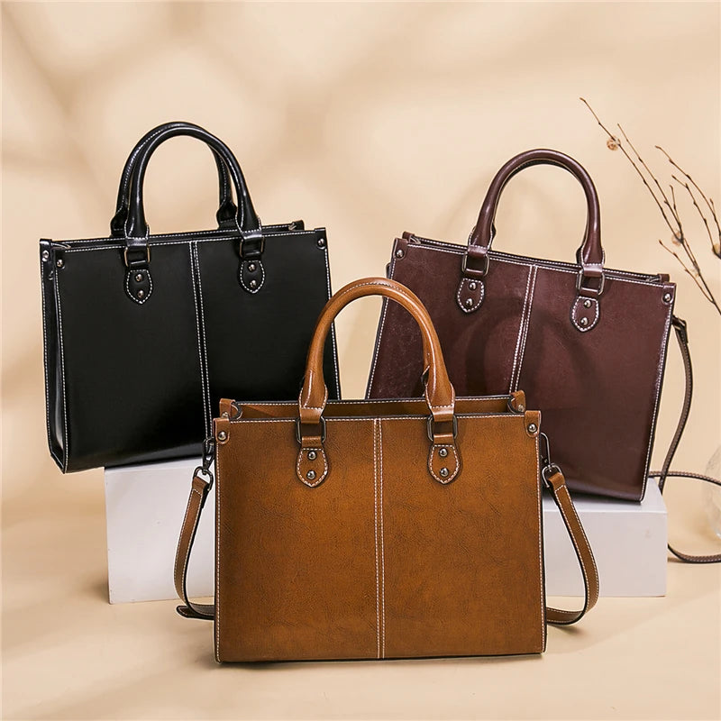 Fashion Designer Oil Wax Leather Tote Bag, Shoulder Bag and Handbag