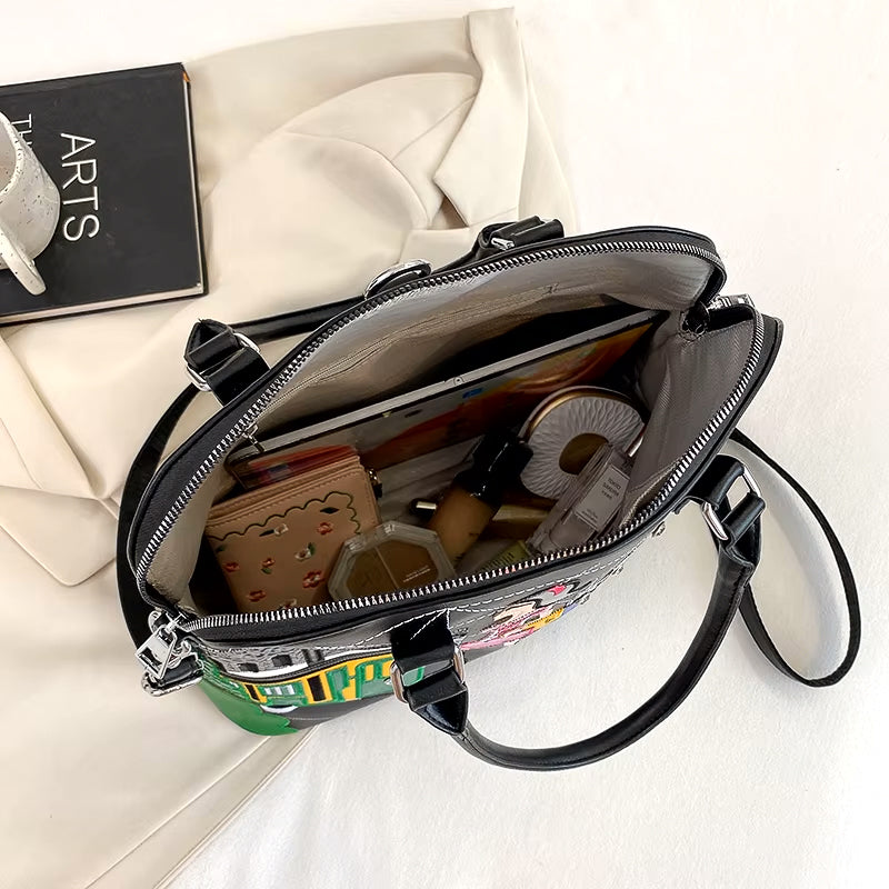 Vintage Luxury Embroidery PU Leather Tote Bag, Shoulder Bag, Crossbody Bag and Handbag