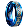 Blue Celtic Tungsten Dragon and Cubic Zirconia Sterling Silver Matching Rings