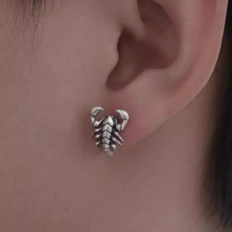 2pcs Sterling Silver Scorpion Stud Men Earrings, Color White, 1 Pair