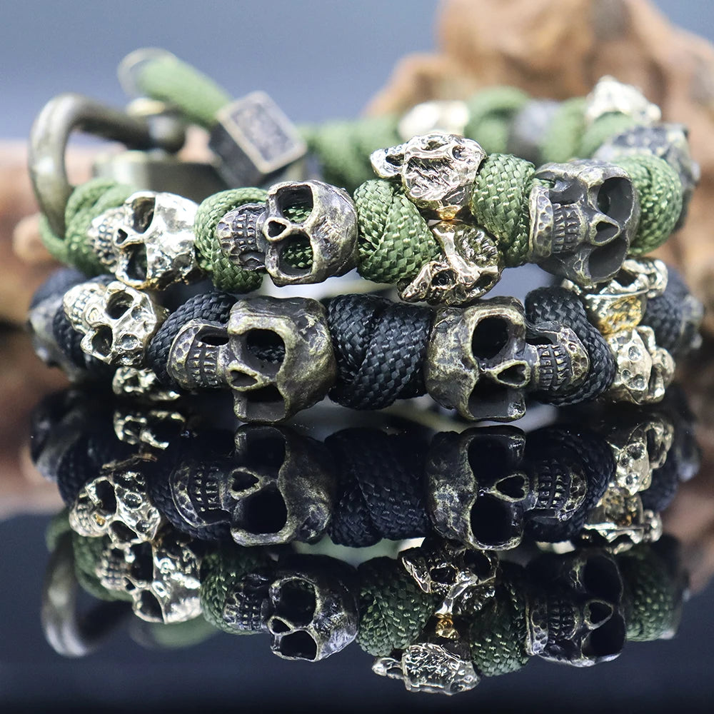 Vintage Outdoor Braided Rope Paracord Skull Bracelet