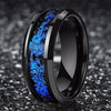 Black Tungsten Blue Foil Inlay Polished Edges Wedding Rings Couple Set