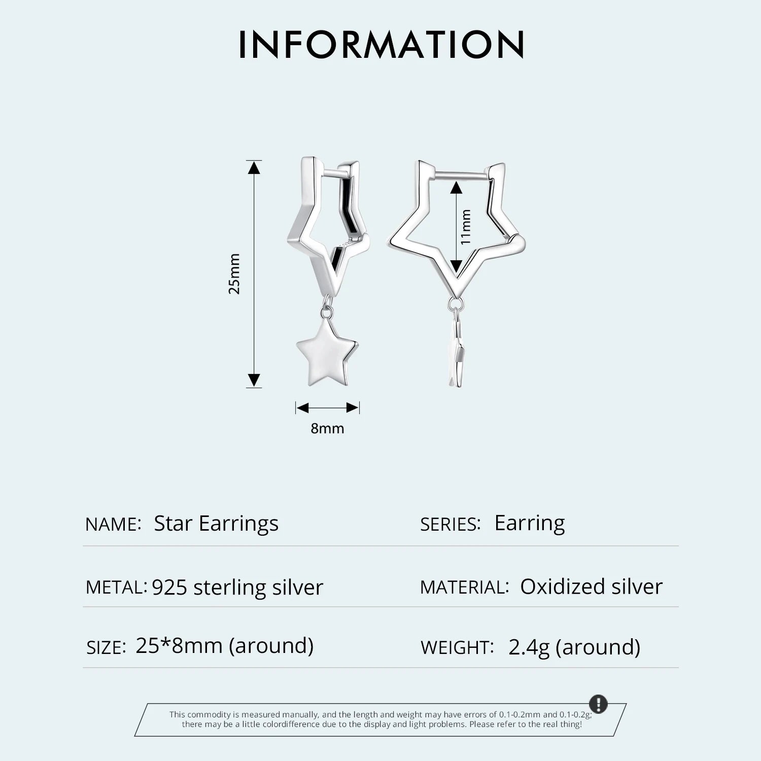 Double Star 925 Sterling Silver Vintage Drop Earrings