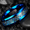 Blue Celtic Tungsten Dragon and Cubic Zirconia Sterling Silver Matching Rings