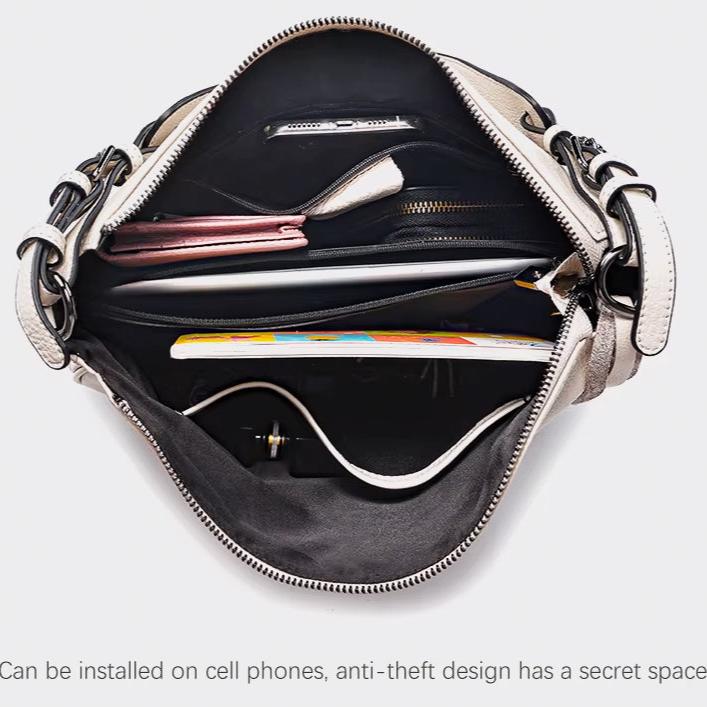Large Capacity Retro Casual Top-Handle Genuine Leather Messenger Bag, Tote Bag and Handbag