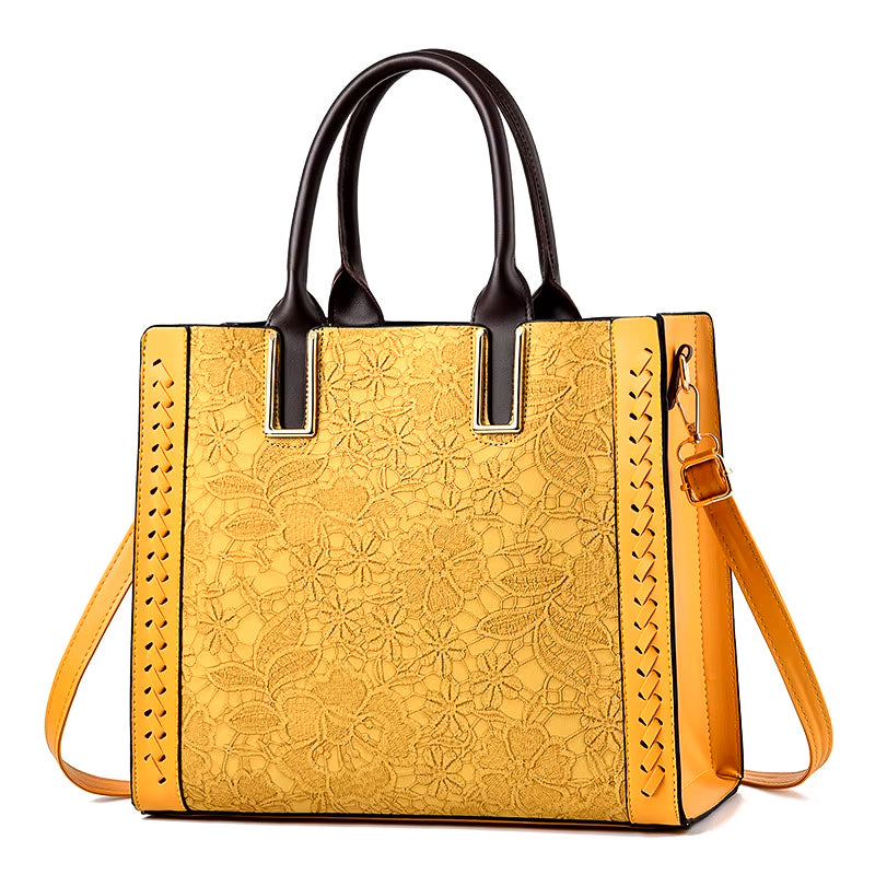 Casual Embroidery PU Leather Tote Bag, Shoulder Bag and Handbag