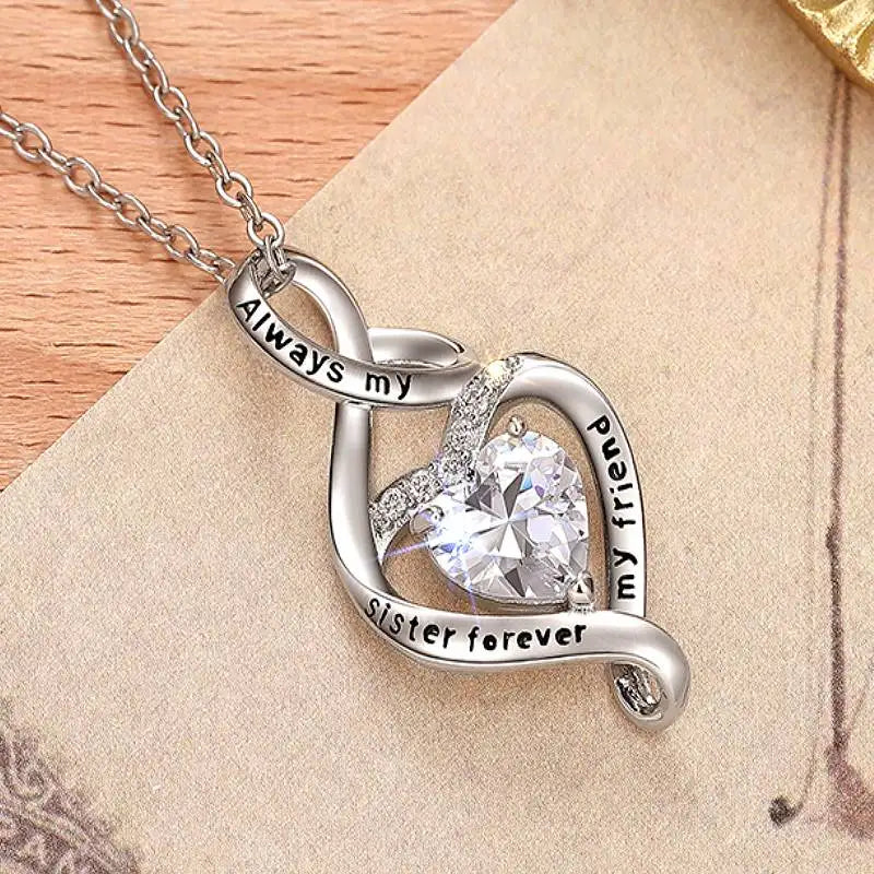 Stainless Steel Always My Sister Forever My Friend Double Love Heart Necklace, Box Chain 18"