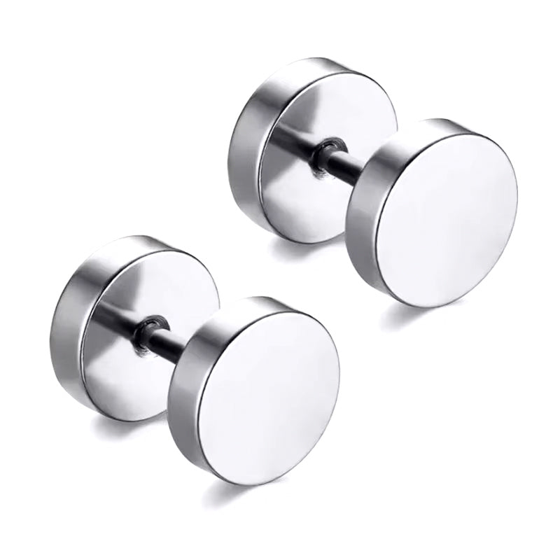 2 Pairs Men Women Stainless Steel Round Tunnel Plug Stud Earrings, Silver Black, 3-14mm