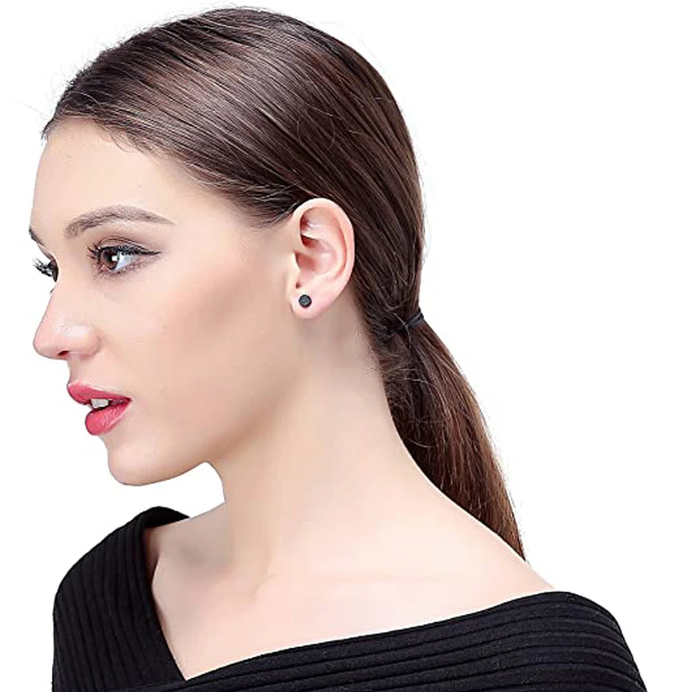 3 Pairs Stainless Steel Stud Earrings for Men Women Black Carbon Fiber Pierced