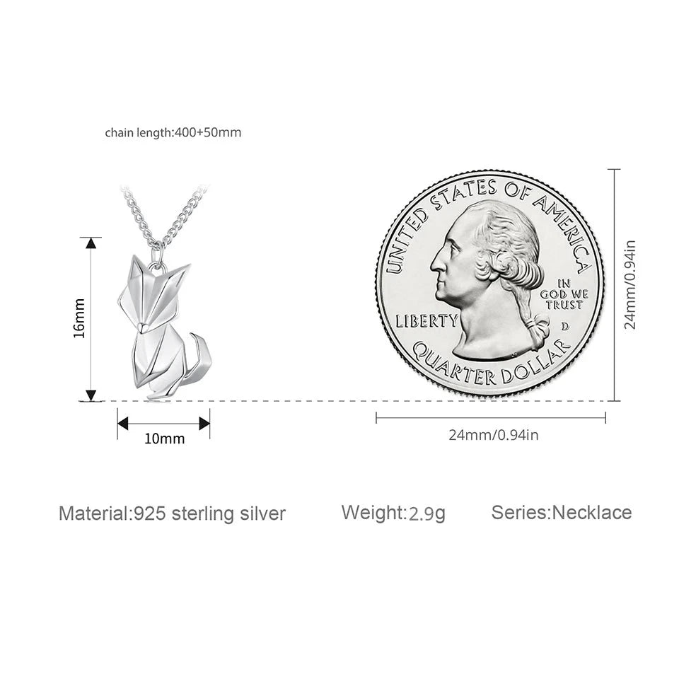 925 Sterling Silver Fox Pendant Necklace Jewelry Women Girl Gift