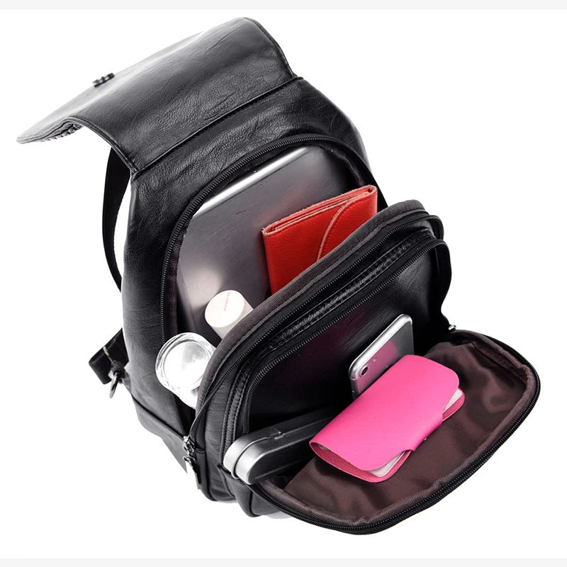 Large Capacity Waterproof Lightweight Chain and Tassel Preppy Style PU Leather Travel Backpack