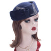 Teardrop Wool Felt Pillbox Fascinator Hat with Bow and Rhinestones