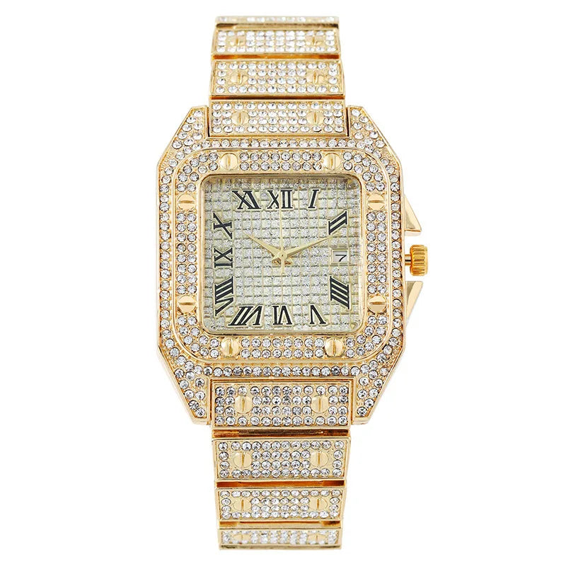 Rhinestone Diamond-Studded Stainless Steel Band Fashion Hip-hop Quartz Watch
