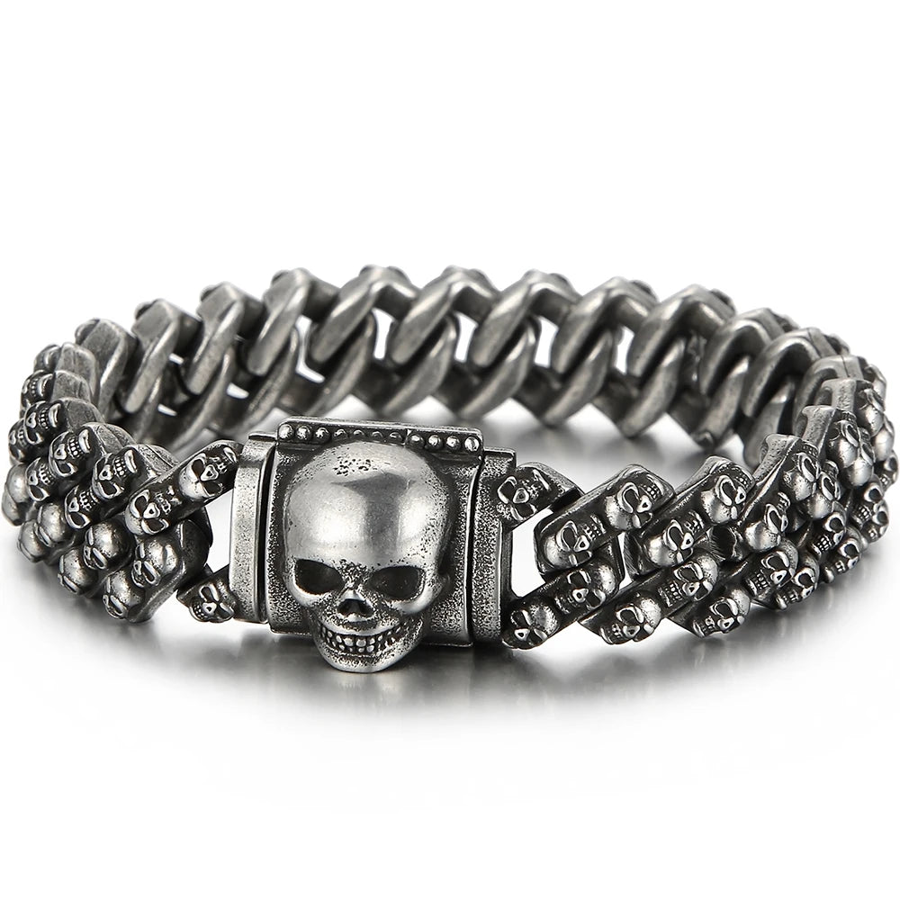 Large Stainless Steel Skull Bracelet Link Chain for Men