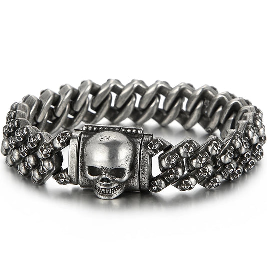 Large Stainless Steel Skull Bracelet Link Chain for Men