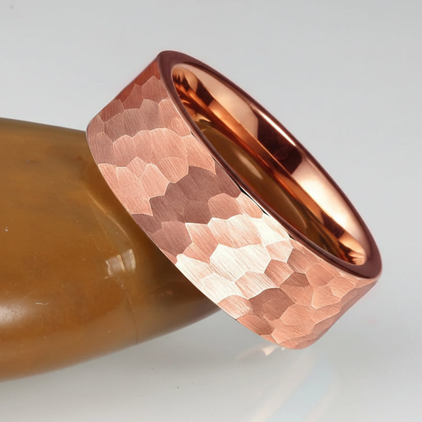 8mm Men Hammered Tungsten with Snake Wood Interior Comfort Fit Wedding Band