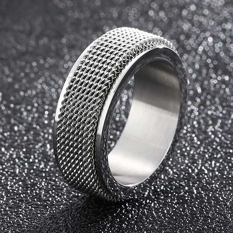 8mm Men's Silver/Black Cable Inlay Titanium Ring Wedding Band Screw Design