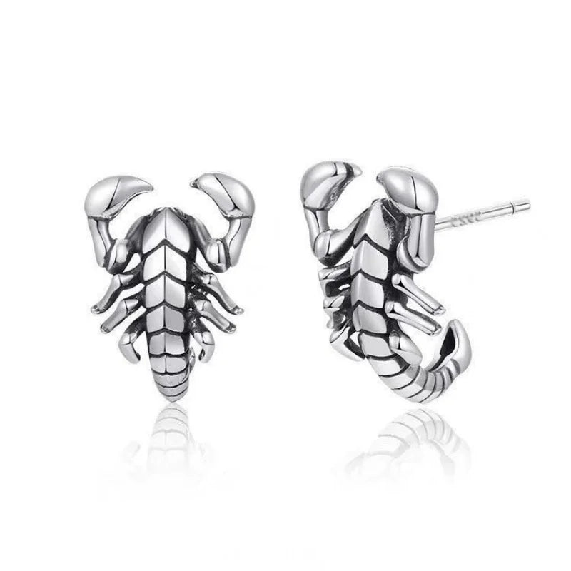 2pcs Sterling Silver Scorpion Stud Men Earrings, Color White, 1 Pair