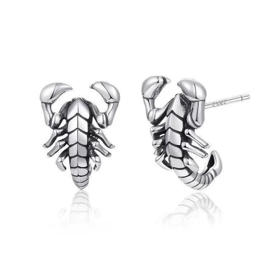 2pcs Sterling Silver Scorpion Stud Men Earrings, Color White, 1 Pair