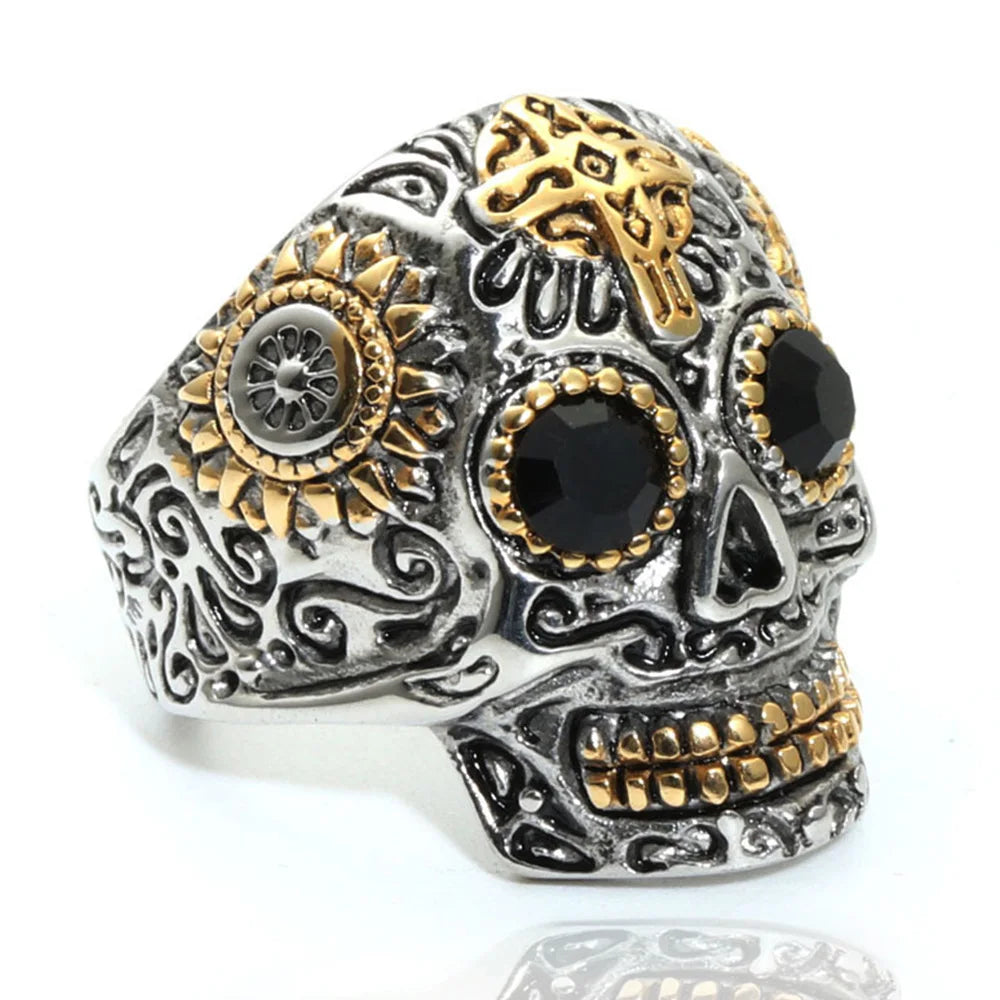 Skull and Cubic Zirconia Punk Style Men's Engraved Ring