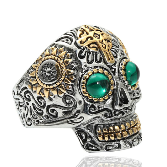 Skull and Cubic Zirconia Punk Style Men's Engraved Ring