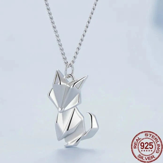 925 Sterling Silver Fox Pendant Necklace Jewelry Women Girl Gift