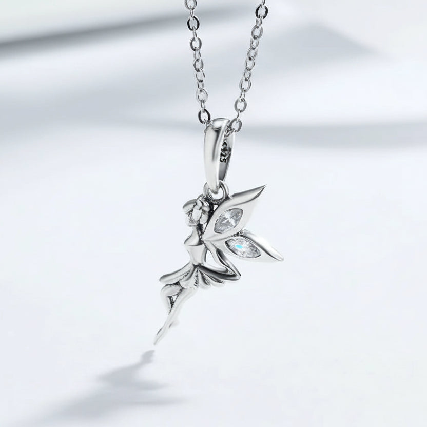 Flower Fairy Dangle Cubic Zirconia 925 Sterling Silver Fashion Pendant Necklace