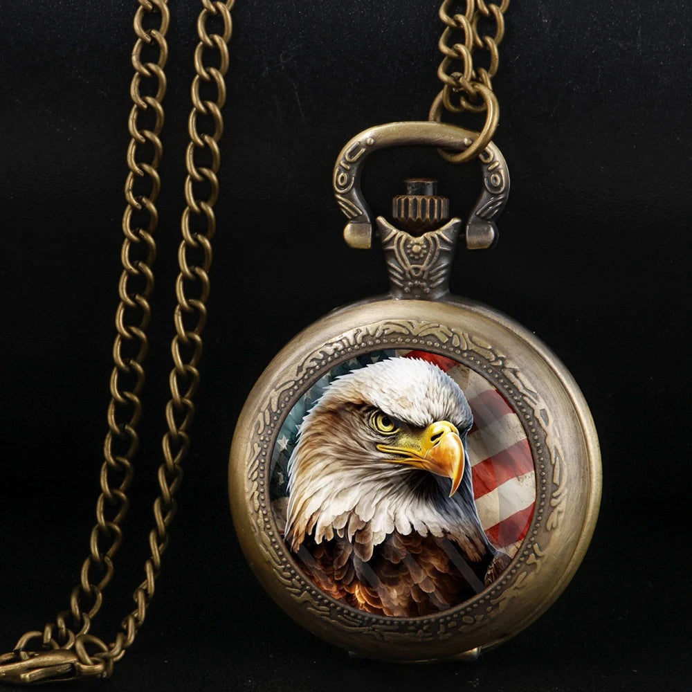 Classic Pocket Watch with Aquila Eagle American Flag