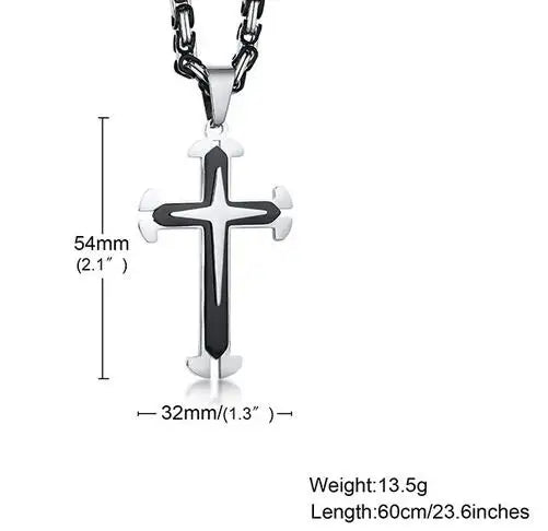 Stainless Steel Men Cross Necklace Pendant For Boys Byzantine Chain Black Gold
