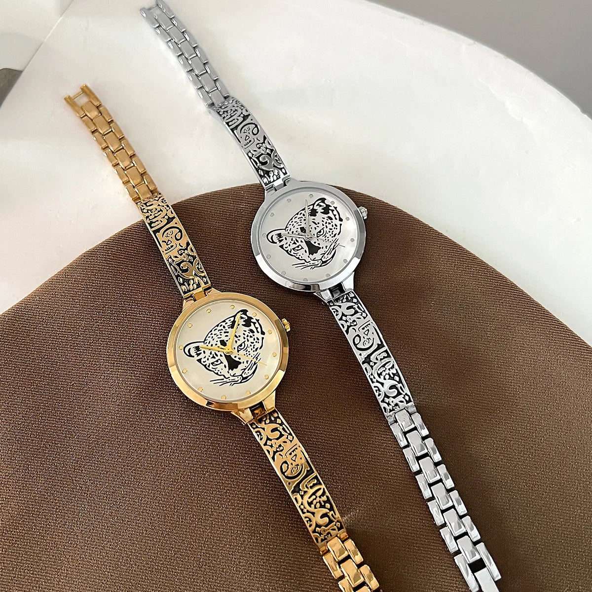 Waterproof Leopard Shining Cubic-Zirconia-Studded Stainless Steel Band Fashion Hip-hop Quartz Watch