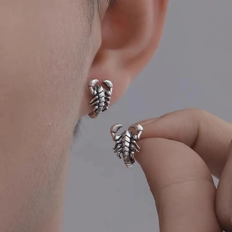 2pcs Sterling Silver Scorpion Stud Men Earrings, Color White, 1 Pair