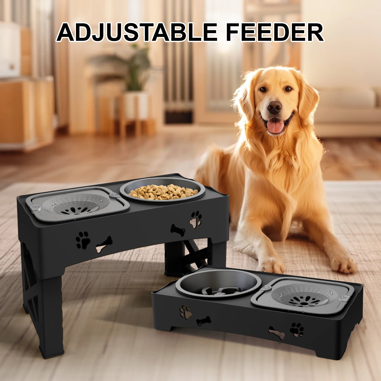 Innovato Design - 3 In 1 Pet Feeder Slow Double Bowls Adjustable Height