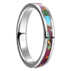 His and Her Tungsten Turquoise Pink Inlay Wedding Couple Rings Set