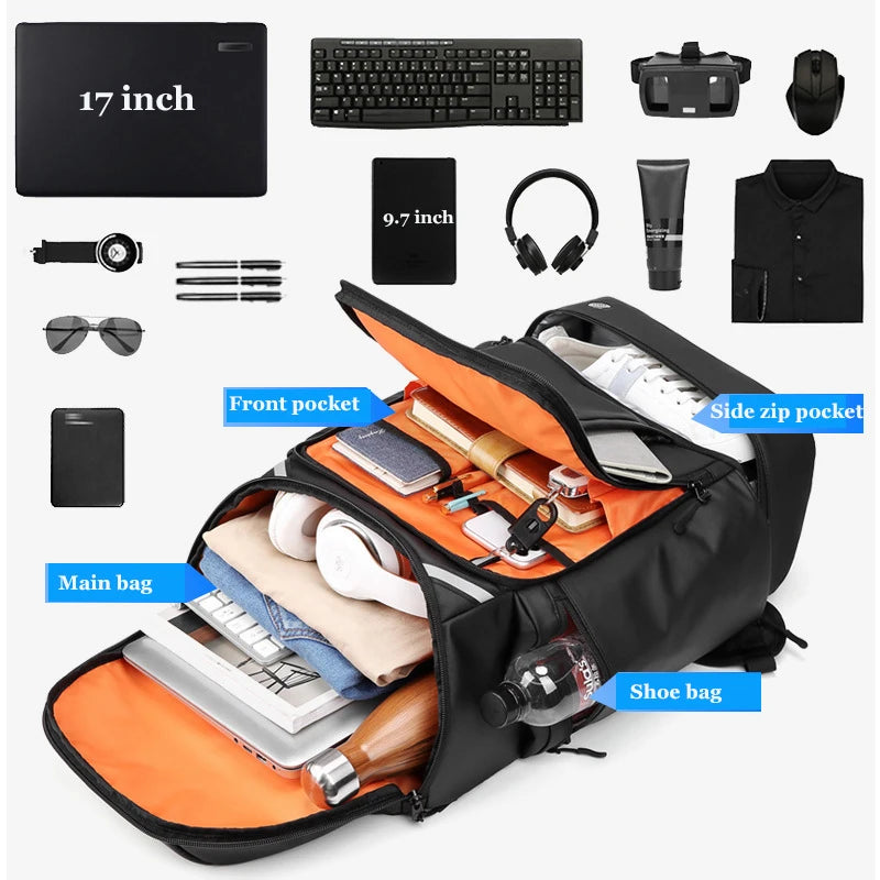 Multifunction Waterproof USB Charging 45 Liter Backpack with Shoe Compartment