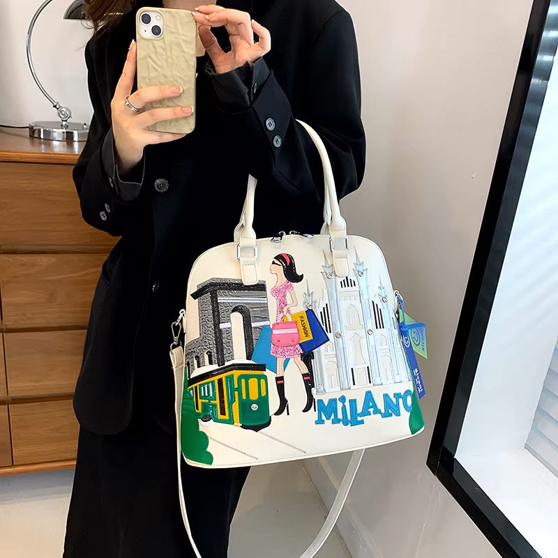 Vintage Luxury Embroidery PU Leather Tote Bag, Shoulder Bag, Crossbody Bag and Handbag