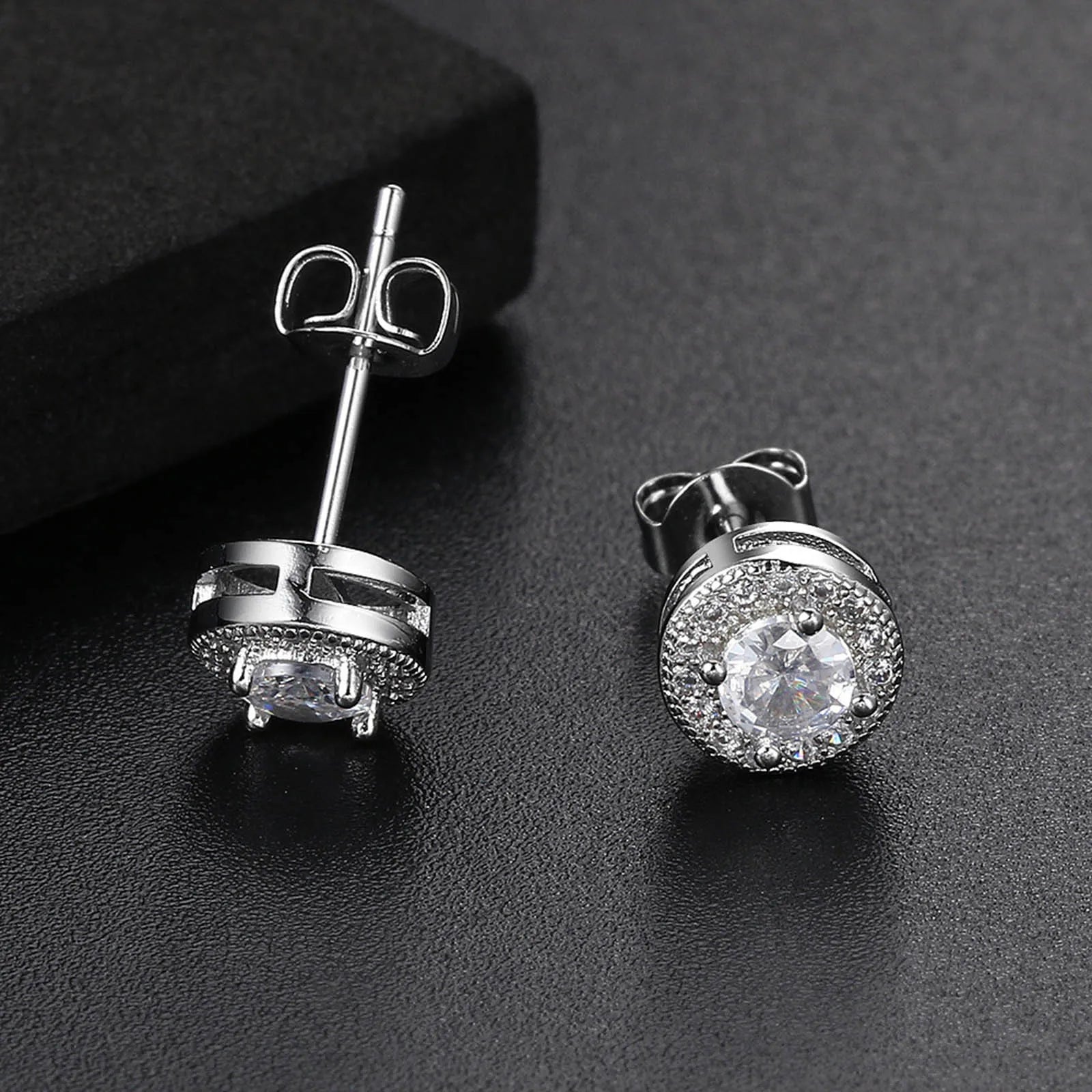 Silver Steel AAA Cubic Zirconia Women Men Stud Earrings