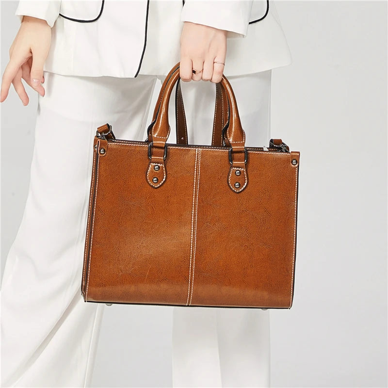 Fashion Designer Oil Wax Leather Tote Bag, Shoulder Bag and Handbag