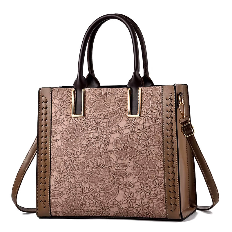 Casual Embroidery PU Leather Tote Bag, Shoulder Bag and Handbag