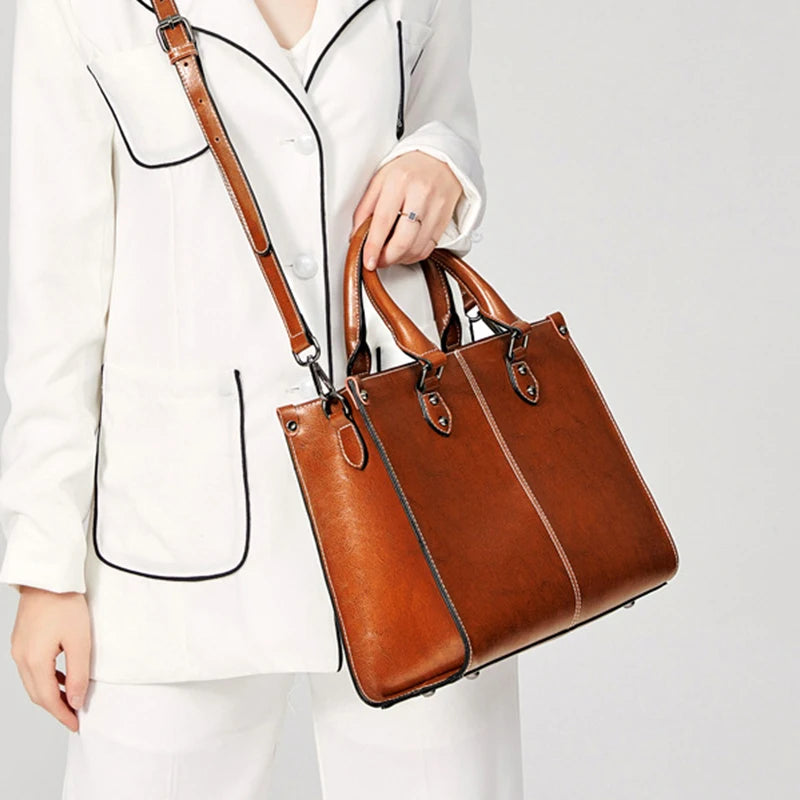 Fashion Designer Oil Wax Leather Tote Bag, Shoulder Bag and Handbag