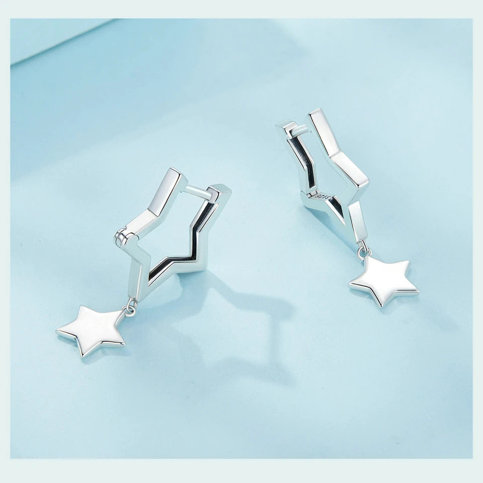 Double Star 925 Sterling Silver Vintage Drop Earrings