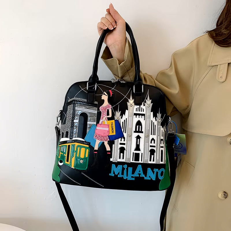 Vintage Luxury Embroidery PU Leather Tote Bag, Shoulder Bag, Crossbody Bag and Handbag