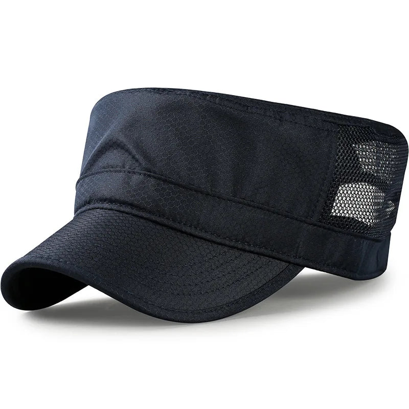 Classic Adjustable Breathable Linen Flat Top Snapback Military Hat
