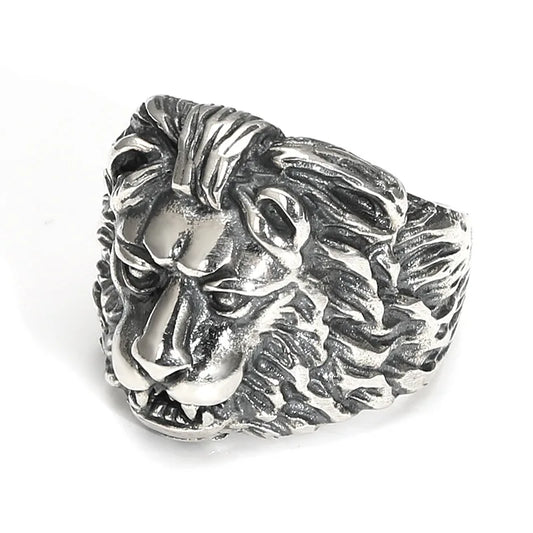 Men 925 Sterling Silver Vintage Lion Head Ring
