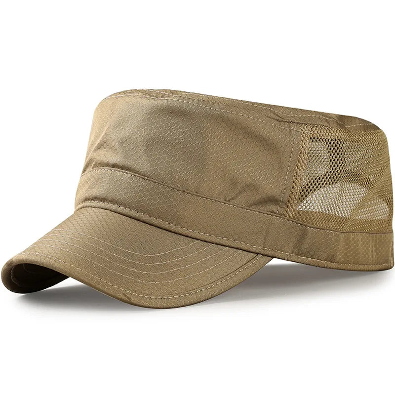 Classic Adjustable Breathable Linen Flat Top Snapback Military Hat