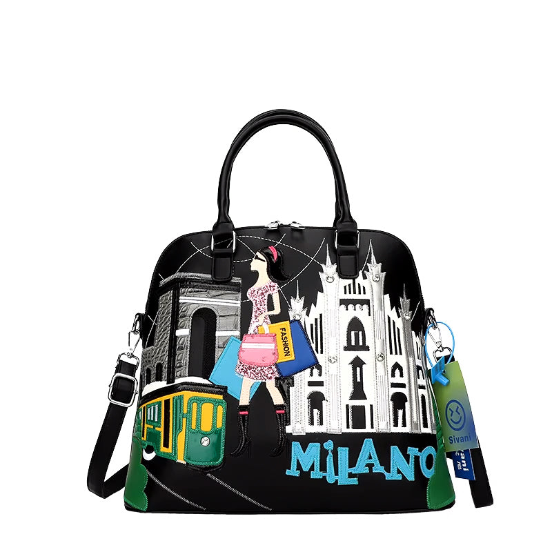 Vintage Luxury Embroidery PU Leather Tote Bag, Shoulder Bag, Crossbody Bag and Handbag